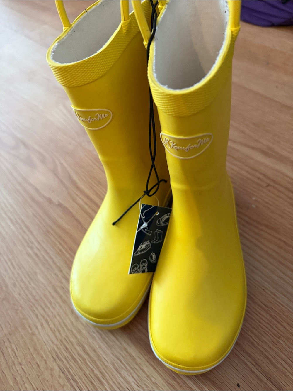 Girls' Bright Yellow Rain Boots with Easy Pull Handles